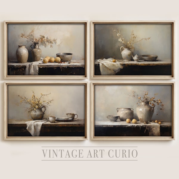 Set of 4 Elegant French Country Kitchen Art Prints | Oil Still Life Paintings | Antique Art Print | Vintage PRINTABLE Digital Art Download