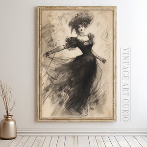 Antique Woman Sketch Wall Print | Rustic Country Decor | PRINTABLE Digital Art Download | Vintage Etching | Neutral Vintage Print | Charcoal