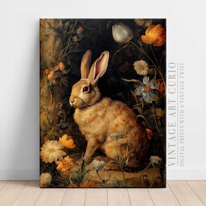 Antique Rabbit Painting: Dark Academia Vintage Bunny Print (Digital Download)