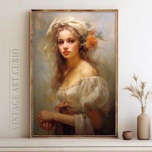 Vintage French Lady Portrait Painting: Rococo Romantic Decor (Digital Download)
