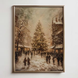 Vintage Christmas Wall Art, Xmas Landscape Printable for Winter Decor, European Farmhouse Scenery Art, Rustic Holiday Country Wall Art