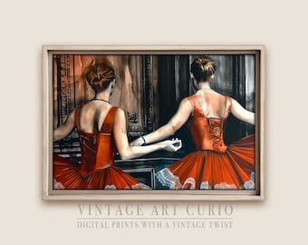 Lámina artística de pared con bailarina romántica, decoración de ballet clásico de Coquette Light Academia, pintura al óleo vintage, obra de arte para dormitorio con un toque neutro y melancólico.