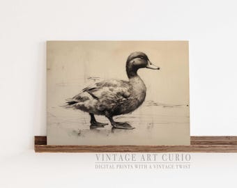 Vintage Duck Art Sketch, Rustic Duck Watercolor Painting, Farmhouse Decor, Printable Duck Art, Downloadable Art, Duck Lovers Gift - ANML017