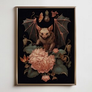 Gothic Bat Floral Print: Vintage Macabre Wall Art (Digital Download)