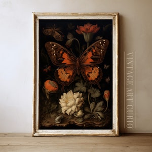 Vintage Butterfly Painting: Dark Academia Rustic Wall Art (Digital Download)