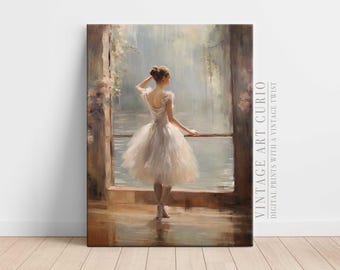 Antique Ballet Painting, Girls Room Ballerina Print, Vintage Printable Digital Art, Rustic Farmhouse Style, Country Art Print