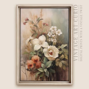 Vintage Floral Bouquet Wall Art Print, Romantic Cottagecore Decor, Elegant Botanical Illustration, Digital Download