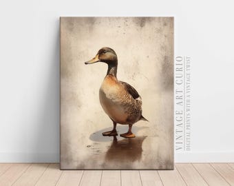 Vintage Duck Art Sketch, Rustic Duck Watercolor Painting, Farmhouse Decor, Printable Duck Art, Downloadable Art, Duck Lovers Gift