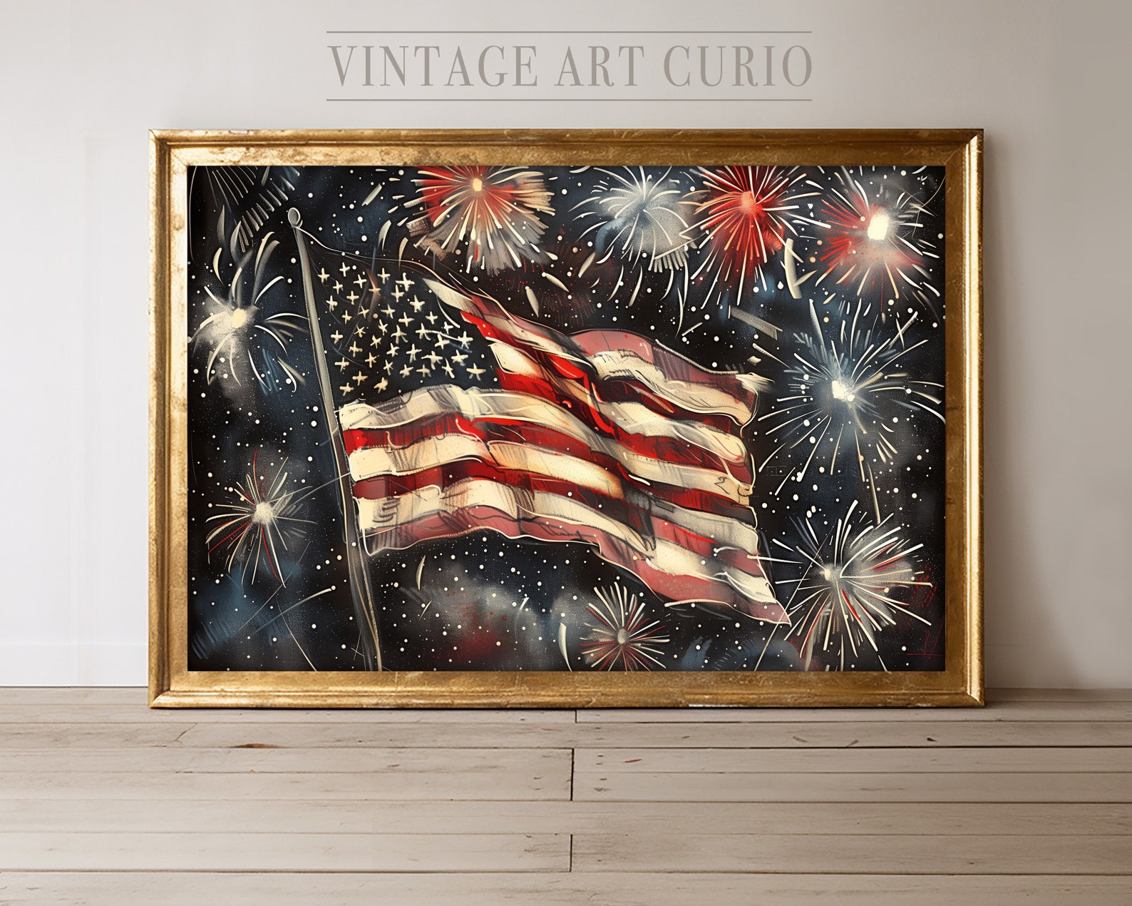 Vintage 4th of July American Flag Printable Art, Patriotic Home Decor ...