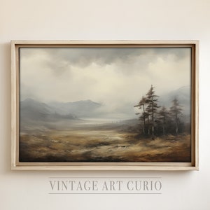 Misty Mountain Landscape Digital Print – Minimalist Neutral Rustic Wall Art, Earthy Nature Scene, Modern Wilderness Fine Art Download