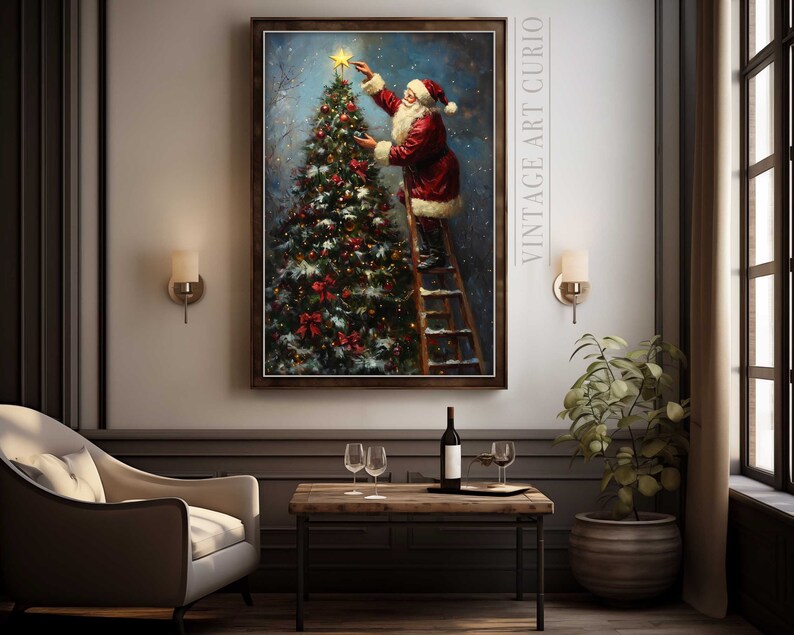Festive Christmas Tree in Snowy Holiday Wall Art Rustic Elegance