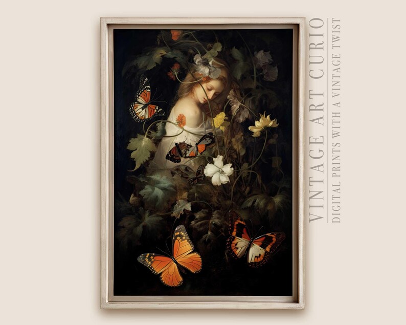 Romantic Butterfly Floral Wall Art Print Ethereal Natureinspired