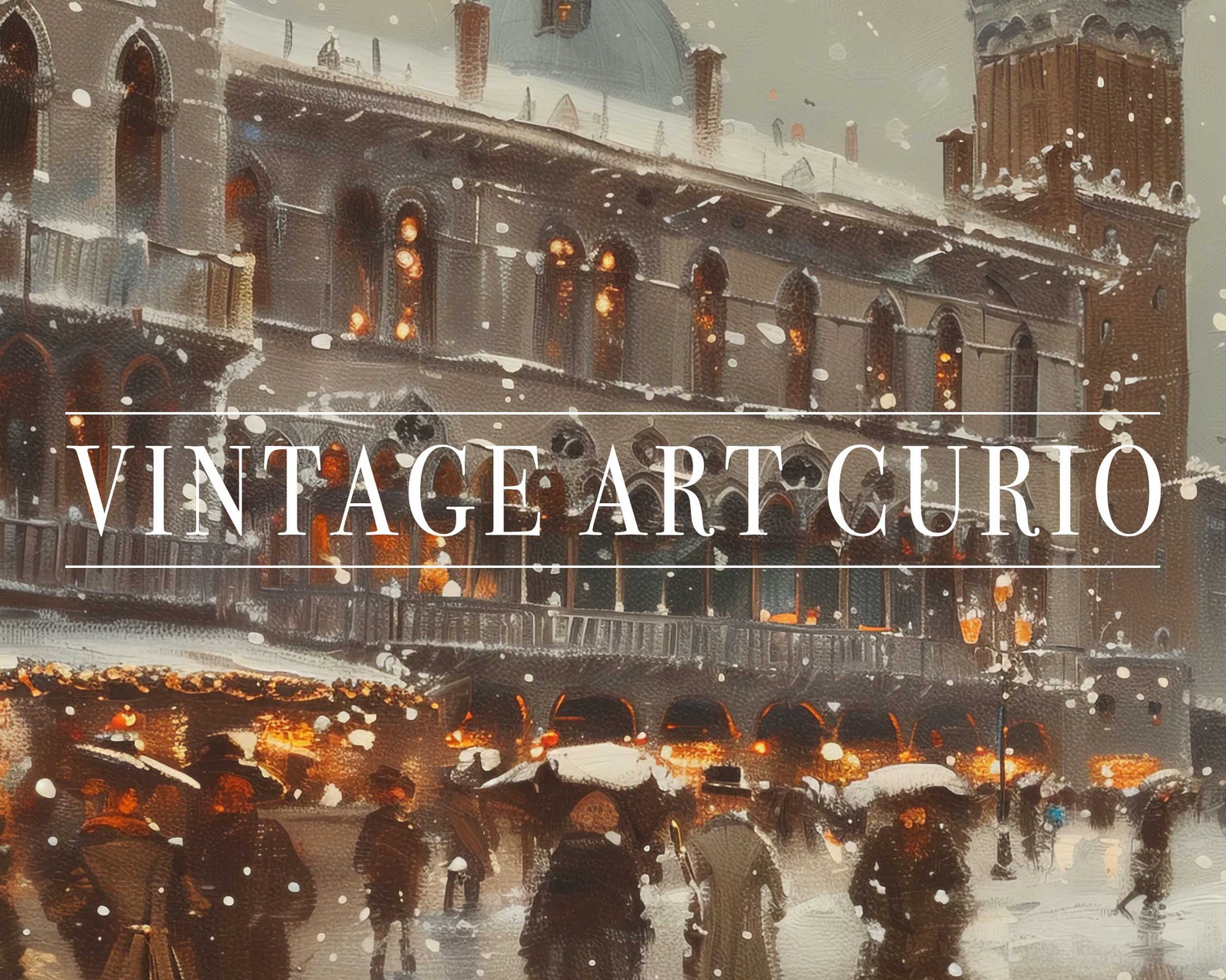 Rustic Christmas Town Square in Venice Italy Wall Art Digital Oil