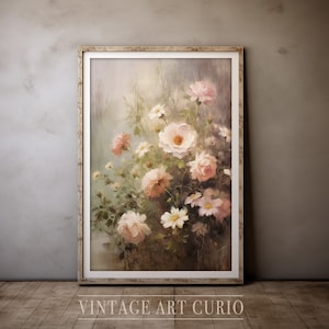 Pink Roses Painting: French Rococo Vintage Floral Art (Digital Download)