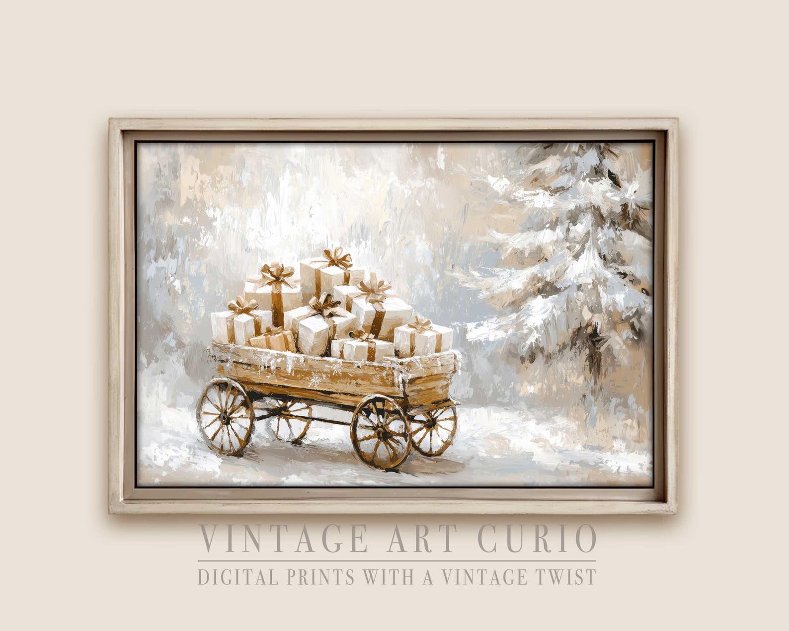 Whimsical Christmas Tree & Wagon Wall Art Elegant Holiday Decor for