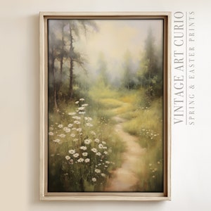 Tranqui Pathway Wand Kunst Druck, Cottagecore Blumen Landschaft Gemälde, Rustikale Natur Dekoration, Ruhige Landschaft für Schlafzimmer - SPEA009