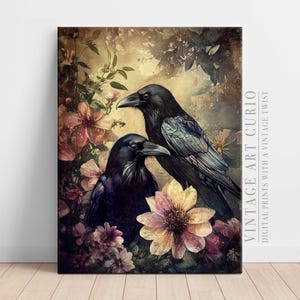 Ravens and Floral Gothic Digital Wall Art - Mystical Raven Artwork with Flowers for Unique Home Decor - DARV028