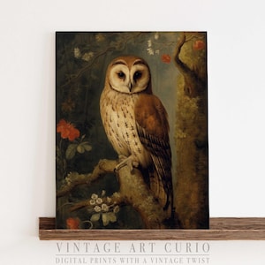 Impresión giclée de búho antiguo: Decoración de pared gótica de Dark Academia (descarga digital)