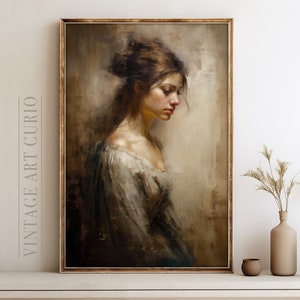 peinture vintage de portrait de jeune fille | Portrait antique | Impression d'art numérique vintage IMPRIMABLE | peinture à l'huile vintage | Portrait de Femme Ancien