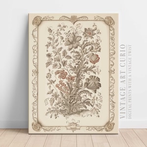 Vintage Floral Tapestry Art Print: Neutral Botanical Wall Decor (Digital Download)