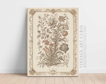 Vintage Floral Tapestry Art Print: Neutral Botanical Wall Decor (Digital Download)