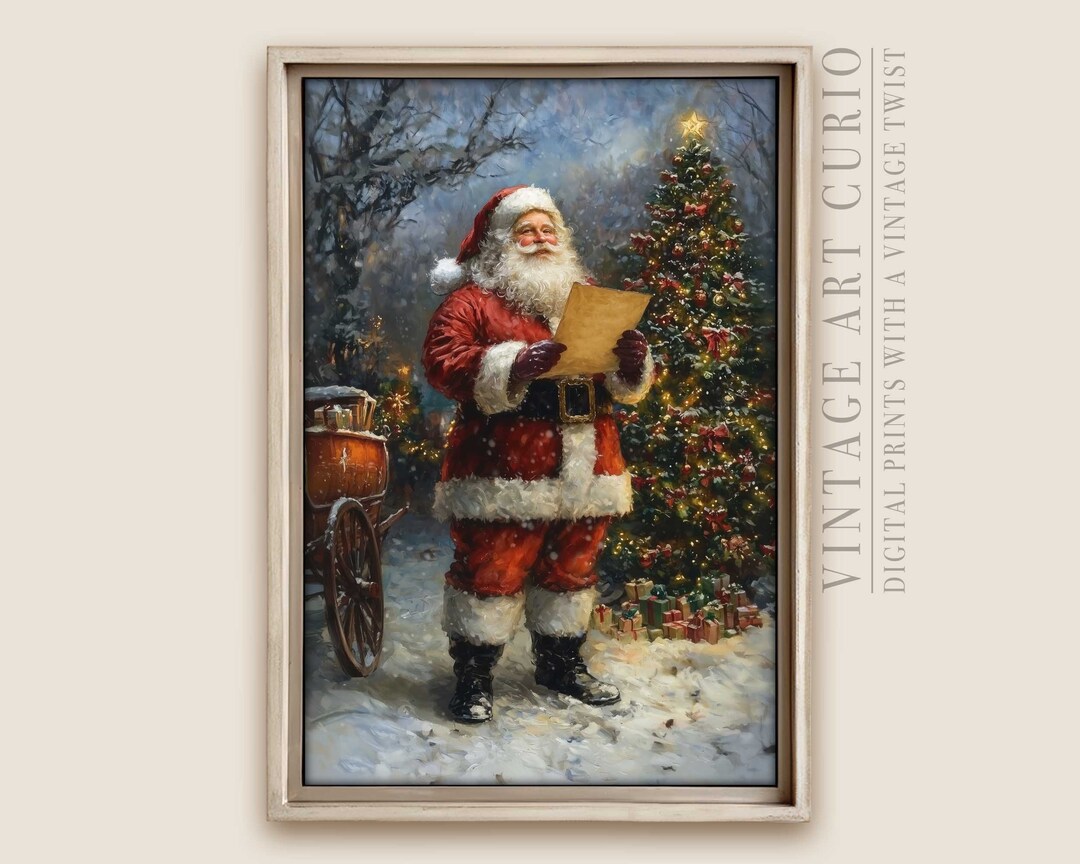 Farmhouse Rustic Santa Claus Wall Art - Christmas Eve Scene of Santa ...