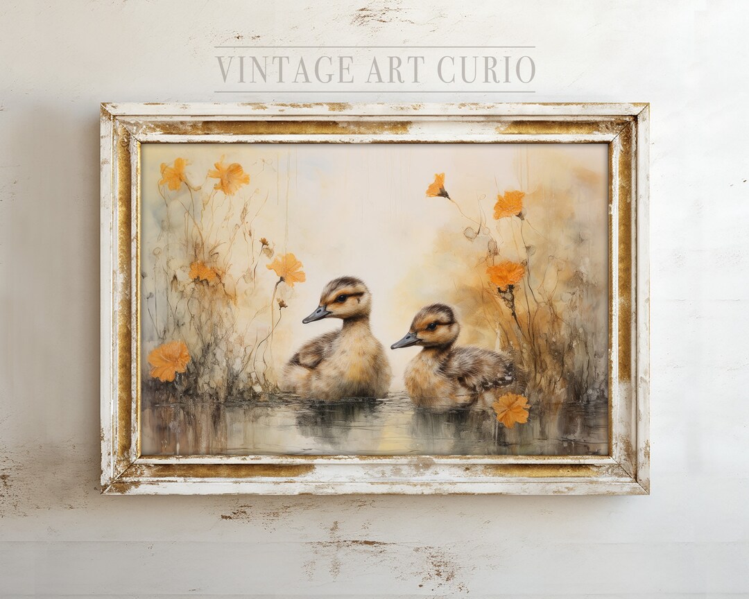 Vintage Ducklings Art Print Baby Nursery Wall Art Neutral Tones Baby