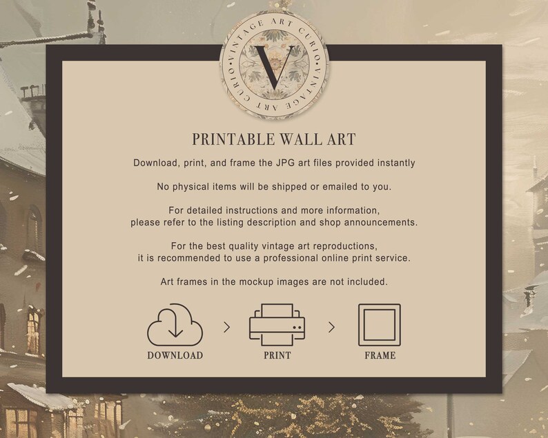 Vintage Christmas European Village Wall Art Print, Rustic Farmhouse