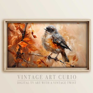 Fall Vintage Bird Tree Scenery TV Frame Art Rustic Autumn Thanksgiving ...