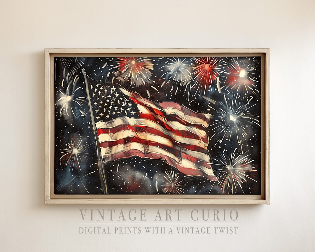 Vintage 4th of July American Flag Printable Art, Patriotic Home Decor ...