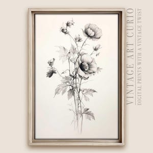 Floral Sketch Art Print: Vintage Botanical Pencil Drawing (Digital Download)