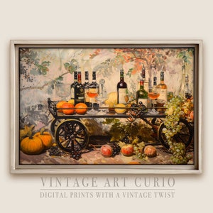 Fall Vintage Bar Cart Wall Art, Printable Oil Painting, Rustic Autumn Decor, Farmhouse Decor, Antique Wall Art, Printable Happy Hour Decor