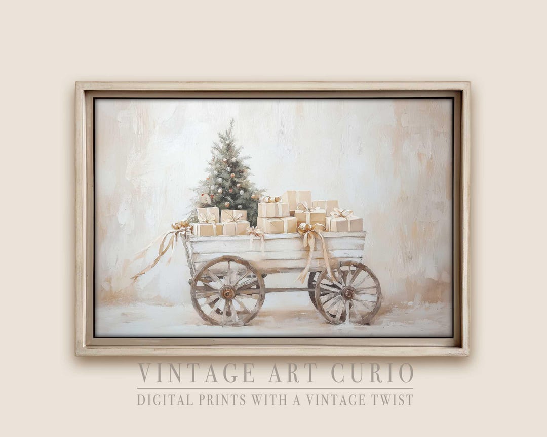Whimsical Christmas Tree & Wagon Wall Art Elegant Holiday Decor for