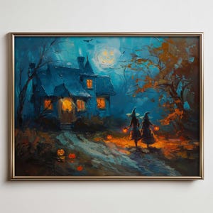 Witchy Halloween Digital Print, Trick or Treaters, Rustic Farmhouse Wall Art - Witchcraft Downloadable Poster