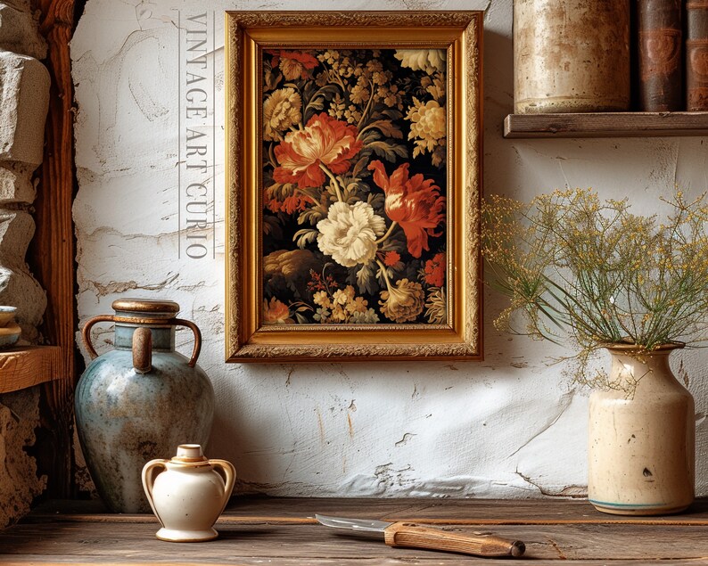 Vintage Floral Wall Art Print Romantic Baroque Botanical Decor