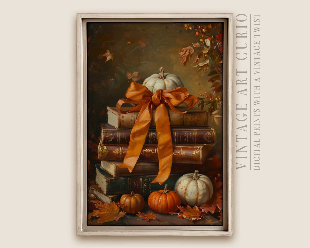 Fall Vintage Book Wall Art, Printable Library Decor, Rustic Autumn ...