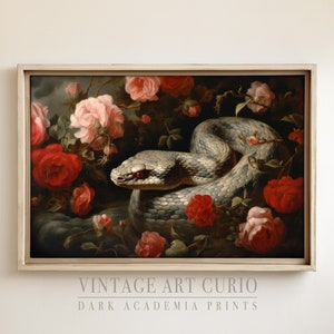 Antique Snake Painting, Dark Academia XL Wall Art, Vintage Serpent Wall Art, Moody Rustic Snake Print, Dark Art PRINTABLE DIGITAL Download