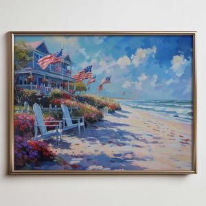 Coastal Americana Beach Cottage Art Print: 4th of July Decor (Digital Download)