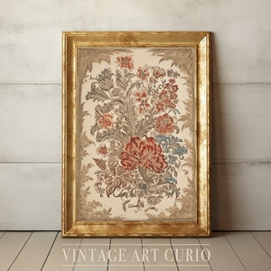 Vintage Floral Tapestry Art Print: Neutral Botanical Decor (Digital Download)