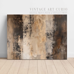 Neutral Abstract Wall Art, Beige and Black Modern Print, Minimalist Earth Tone Decor, Large Abstract Canvas, Scandinavian Style Poster