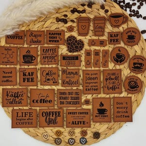 Faux leather labels coffee collection in various colors