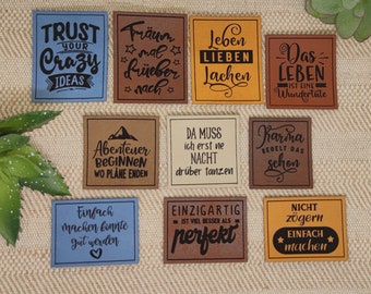 Faux leather labels sayings in all vintage colors or classic brown