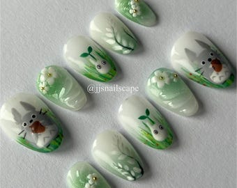 Studio ghibli nails , press on nails , cute nails