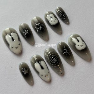 Miffy Press-On Nails, Hand-Painted Pink Press-On Nails, Trending press on nails, Custom Nails, Reusable False Nails, Press on nails