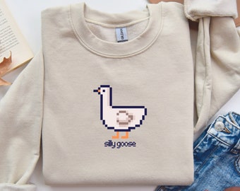 Pixel Silly Goose Sweatshirt, Silly Goose Shirt, Funny Sweatshirt Perfect Gift for Gamers pixel sweater video game sweatshirt Animal shirt