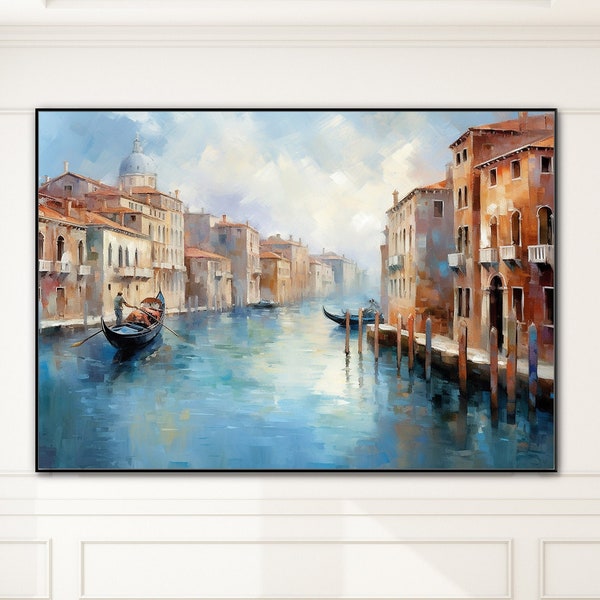 Venedig-Ölgemälde, Italien-Ölgemälde, Segelboot-Malerei, Stadtbild, 100% handgemacht, strukturiertes Gemälde, abstraktes Acryl-Ölgemälde