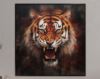 Peinture à l'huile abstraite originale tigre, maquillage, art animalier, art de la nature, 100 % fait main, peinture texturée, peinture à l'huile abstraite acrylique