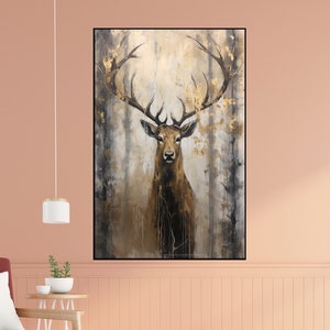 Abstract Deer Oil Painting, Animal Painting, Forest Painting, 100% Handmade, Textured Painting, Acrylic Abstract Oil Painting, Wall Decor