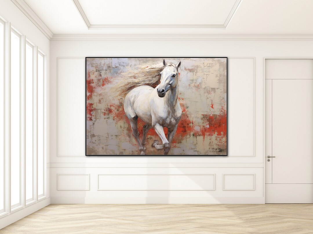 White Horse Oil Painting, 100 Handmade, Textured Painting, Acrylic