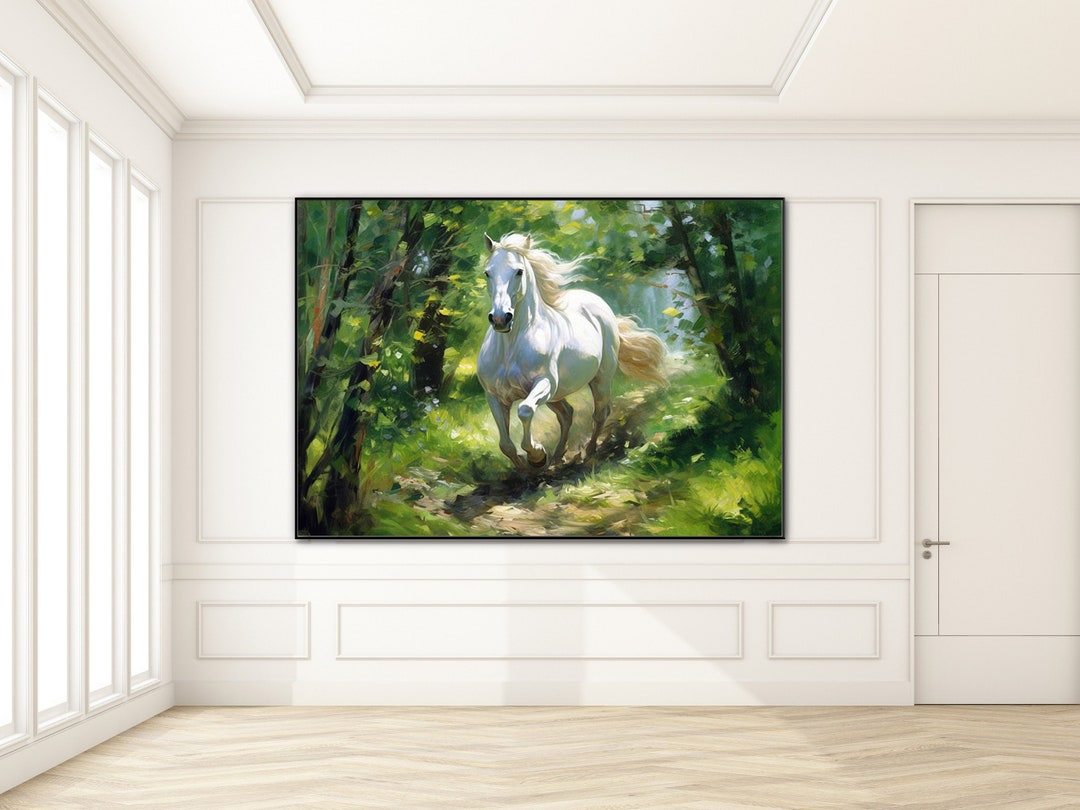 White Horse Abstract Oil Painting Animal Painting Nature Etsy